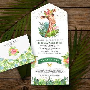 Rustic Tropical Jungle Safari Giraffe Baby Shower All In One Invitation