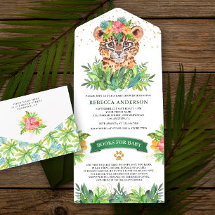 Rustic Tropical Jungle Safari Leopard Baby Shower All In One Invitation