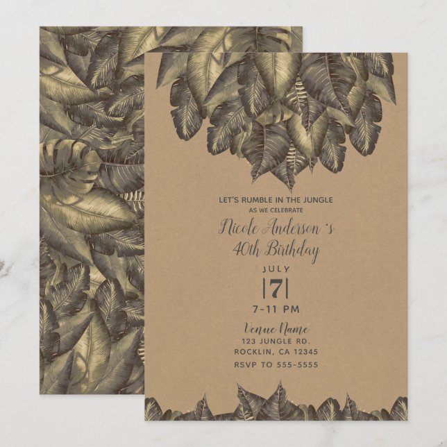 Rustic Tropical Leaves Botanical Vintage Birthday Invitation (Front/Back)