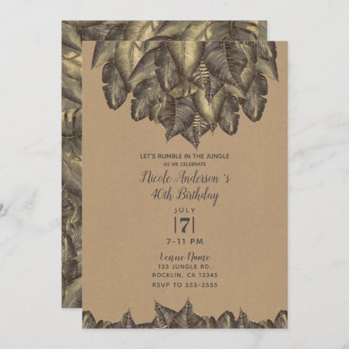 Rustic Tropical Leaves Botanical Vintage Birthday Invitation