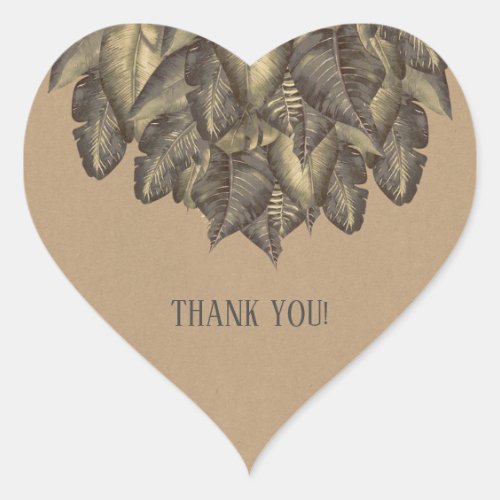 Rustic Tropical Leaves Botanical Vintage Wedding Heart Sticker