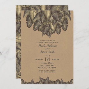 Rustic Tropical Leaves Botanical Vintage Wedding Invitation