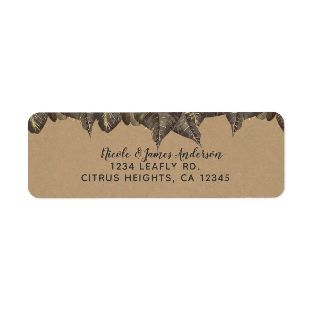 Rustic Tropical Leaves Botanical Vintage Wedding Label (Front)
