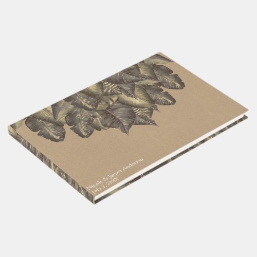 Rustic Tropical Leaves Vintage Botanical Wedding Guest Book