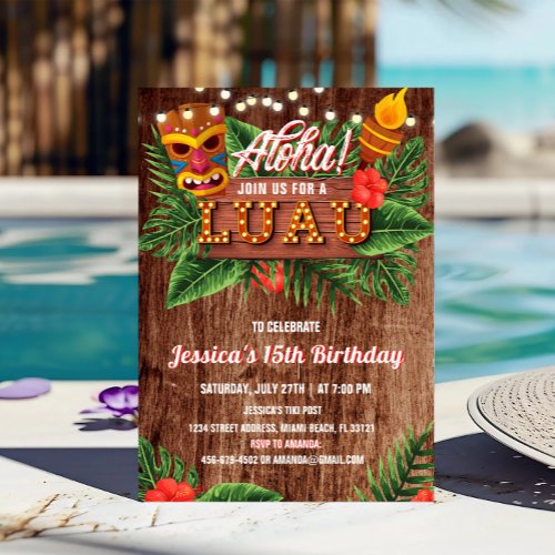 Rustic Tropical Luau Birthday Invitation