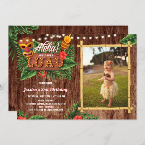 Rustic Tropical Luau Photo Birthday Invitation