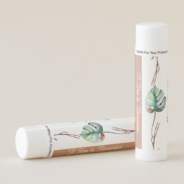 Rustic Tropical Monstera Leaf, Teal and Green Lip Balm (Front)