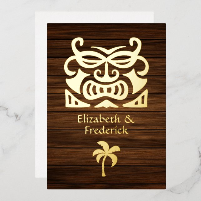 Rustic Tropical Mystic Island Wedding Foil Invitation (Front/Back)