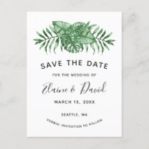 Rustic Tropical Nature Botanical Greenery Wedding Announcement Postcard