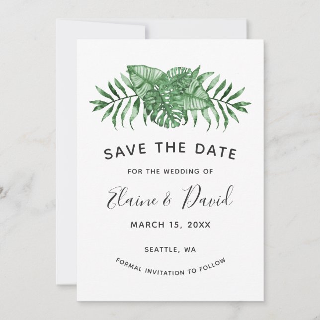 Rustic Tropical Nature Botanical Greenery Wedding Save The Date (Front)
