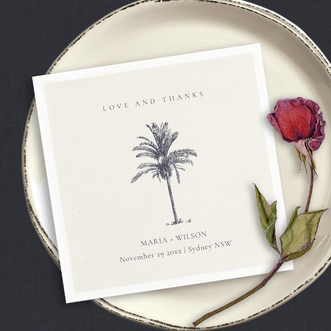 Rustic Tropical Navy Palm Tree Wedding Thanks Napkins (Creator Uploaded)