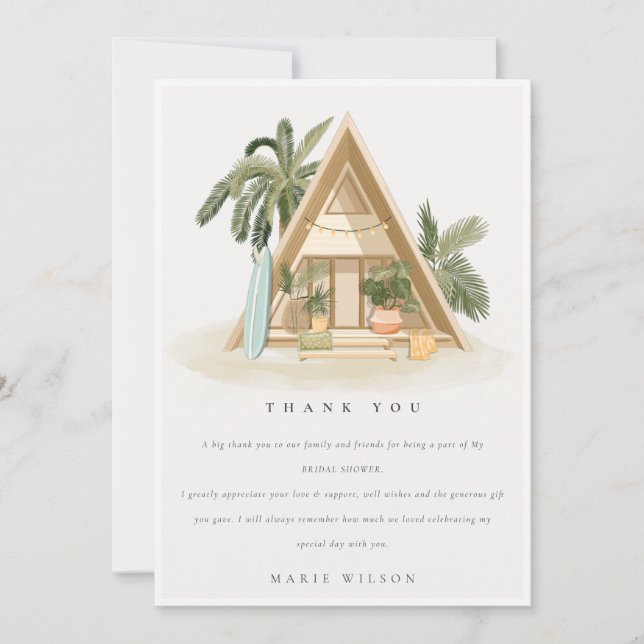Rustic Tropical Palm Beach Shack Bridal Shower Thank You Card (Front)