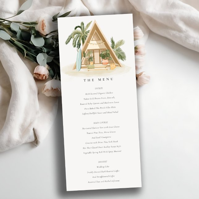 Rustic Tropical Palm Beach Shack Wedding Menu Invitation (Creator Uploaded)