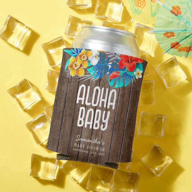 Rustic Tropical Palm Leaves Aloha Baby Shower  Gif Can Cooler (In Situ Summer)