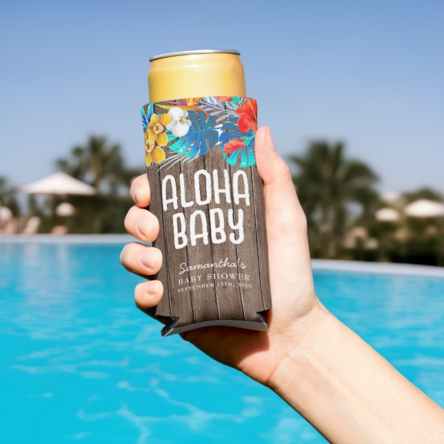 Rustic Tropical Palm Leaves Aloha Baby Shower  Gif Seltzer Can Cooler (In Situ Pool)