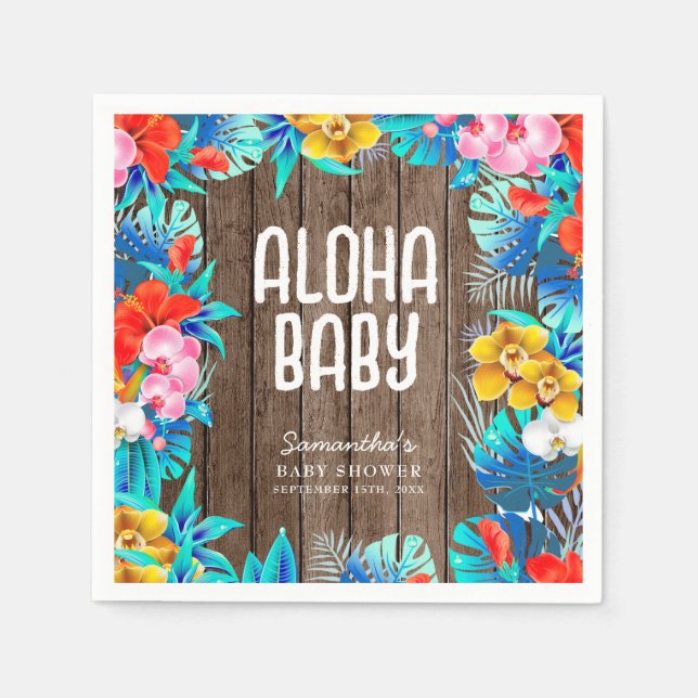 Rustic Tropical Palm Leaves Aloha Baby Shower  Napkins (Front)