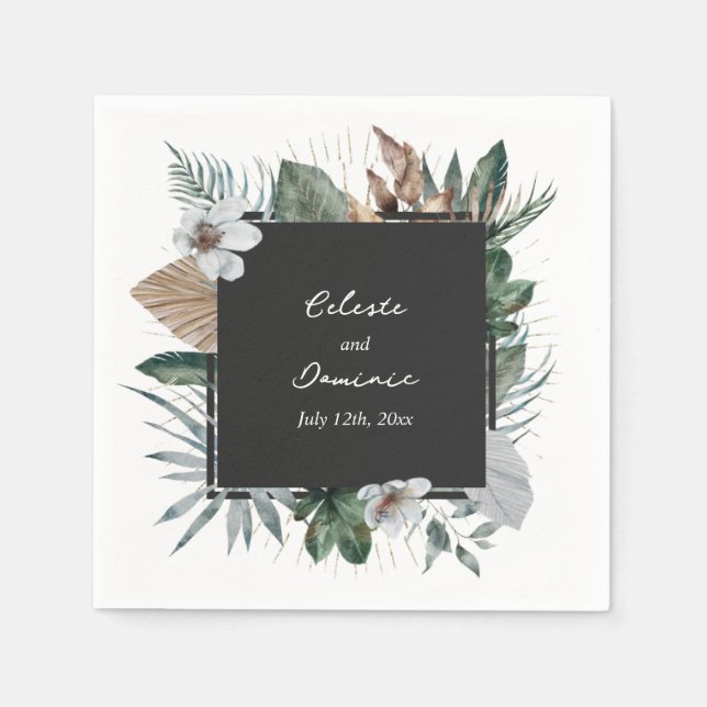 Rustic Tropical Palm Leaves Botanical Wedding Napkins (Front)