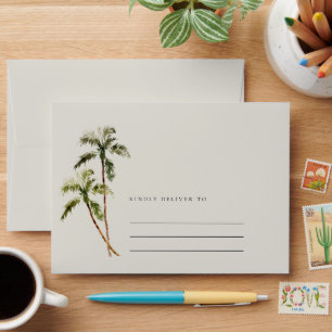 Rustic Tropical Palm Tree Beach Sand Address Envelope