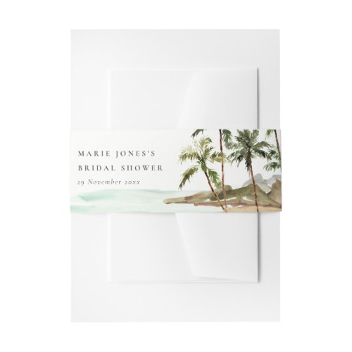 Rustic Tropical Palm Tree Beach Sand Bridal Shower Invitation Belly Band