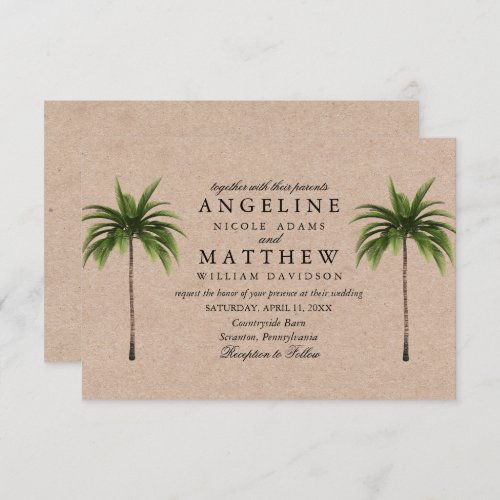 Rustic Tropical Palm Tree Green Wedding Card