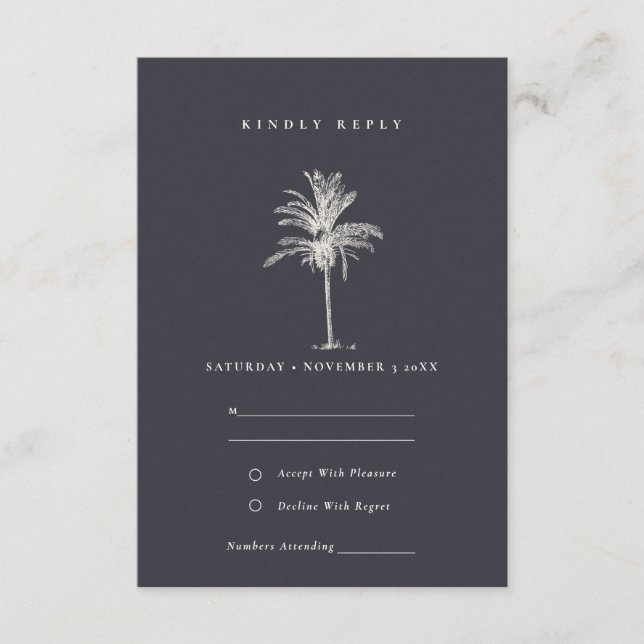 Rustic Tropical Palm Tree Navy Kraft Wedding RSVP Enclosure Card (Front)