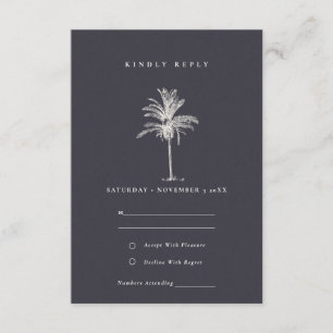 Rustic Tropical Palm Tree Navy Kraft Wedding RSVP Enclosure Card