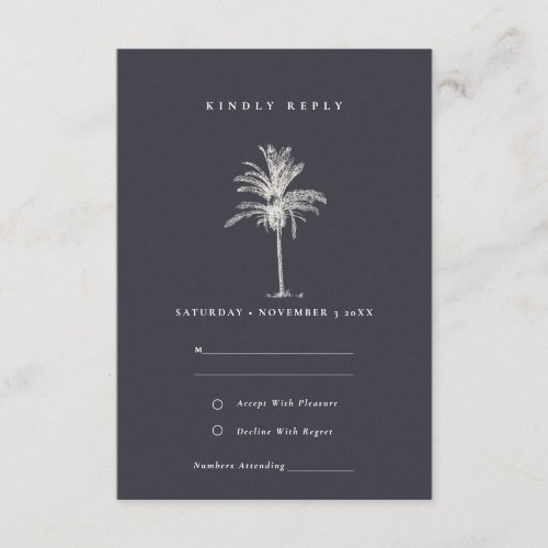 Rustic Tropical Palm Tree Navy Kraft Wedding RSVP Enclosure Card