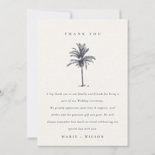 Rustic Tropical Palm Tree Navy Kraft Wedding Thank You Card
