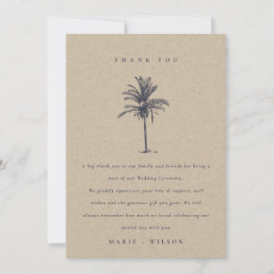 Rustic Tropical Palm Tree Navy Kraft Wedding Thank You Card