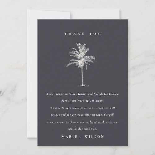 Rustic Tropical Palm Tree Navy Kraft Wedding Thank You Card