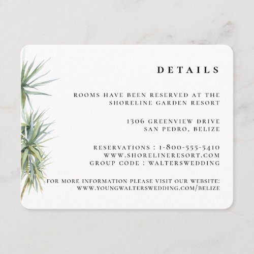 Rustic Tropical Palm Tree Wedding Details Enclosure Card