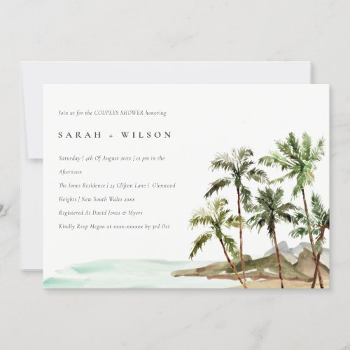 Rustic Tropical Palm Trees Beach Couples Shower Invitation