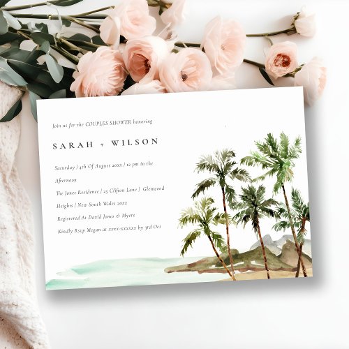 Rustic Tropical Palm Trees Beach Couples Shower Invitation