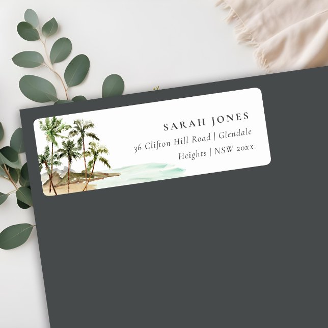 Rustic Tropical Palm Trees Beach Sand Address Label (Creator Uploaded)