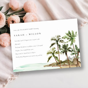 Rustic Tropical Palm Trees Beach Sand Engagement Invitation