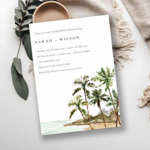 Rustic Tropical Palm Trees Beach Sand Engagement Invitation