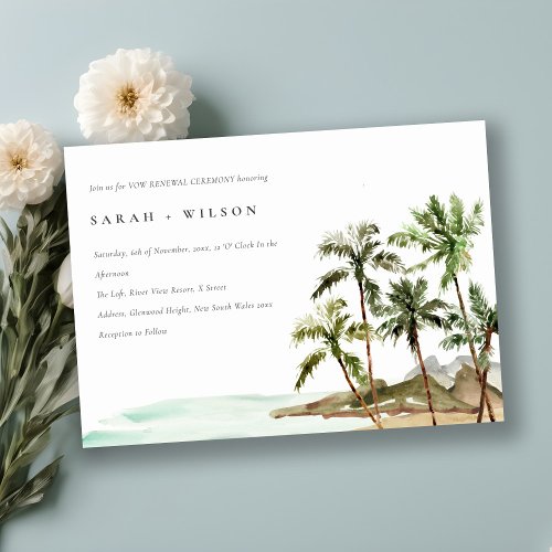 Rustic Tropical Palm Trees Beach Sand Vow Renewal Invitation