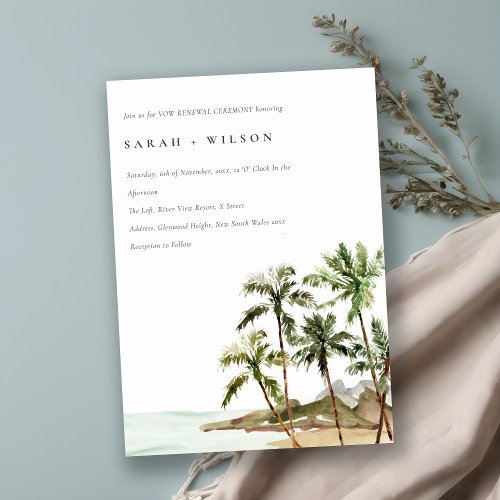 Rustic Tropical Palm Trees Beach Sand Vow Renewal Invitation