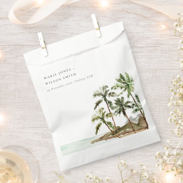 Rustic Tropical Palm Trees Beach Sand Wedding Favor Bag (Clipped)