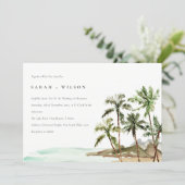 Rustic Tropical Palm Trees Beach Sand Wedding Invitation (Standing Front)
