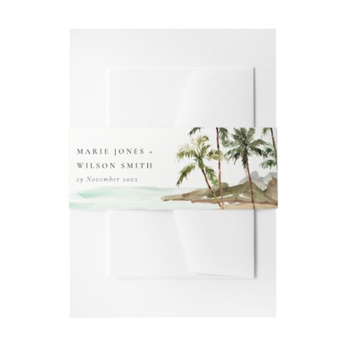 Rustic Tropical Palm Trees Beach Sand Wedding Invitation Belly Band