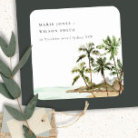 Rustic Tropical Palm Trees Beach Sand Wedding Square Paper Coaster<br><div class="desc">For any further customisation or any other matching items,  please feel free to contact me at yellowfebstudio@gmail.com</div>