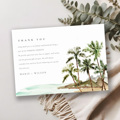 Rustic Tropical Palm Trees Beach Sand Wedding Thank You Card