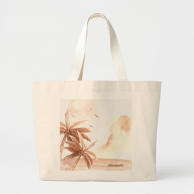 Rustic Tropical Palms Large Tote Bag (Front)