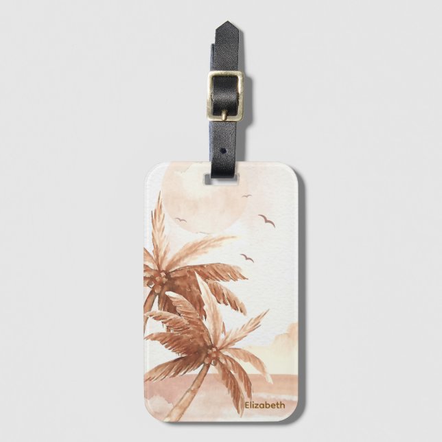 Rustic Tropical Palms Luggage Tag (Front Vertical)