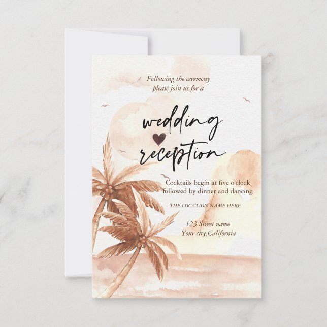 Rustic Tropical Palms Wedding Reception  Invitation (Front)