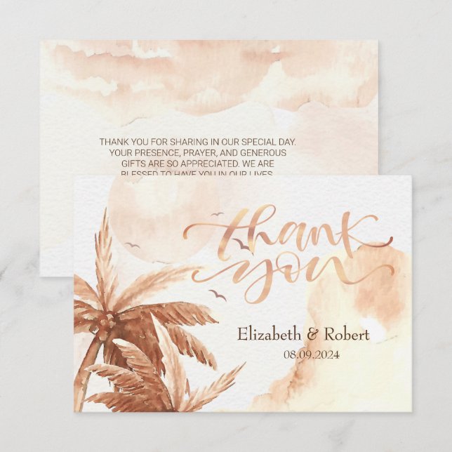 Rustic Tropical Palms Wedding Thank You Card (Front/Back)