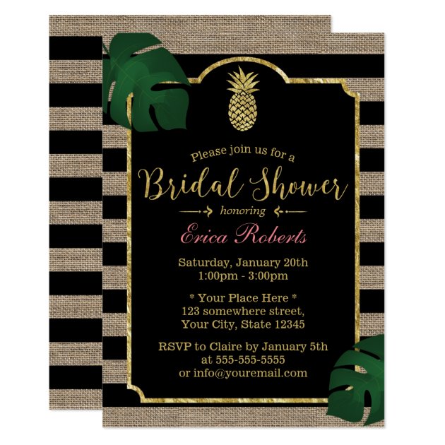 Rustic Tropical Pineapple Burlap Bridal Shower Invitation