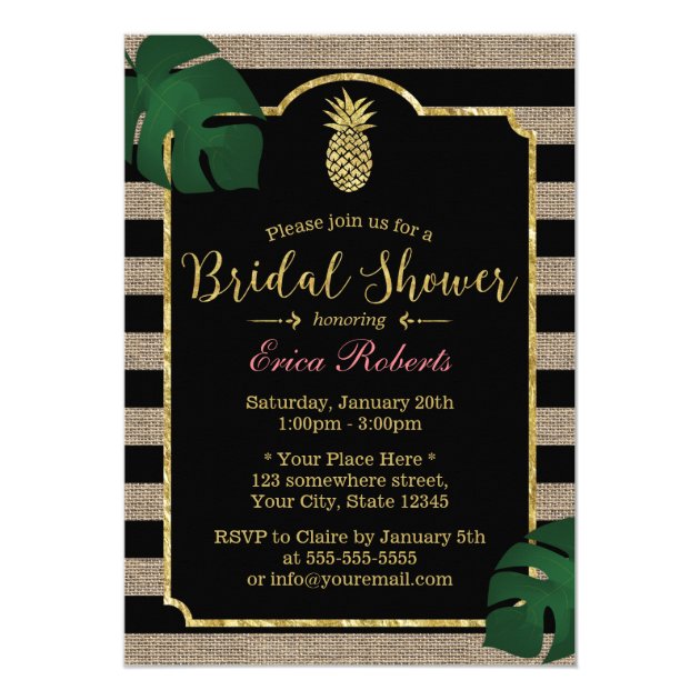 Rustic Tropical Pineapple Burlap Bridal Shower Invitation