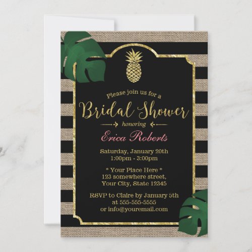 Rustic Tropical Pineapple Burlap Bridal Shower Invitation